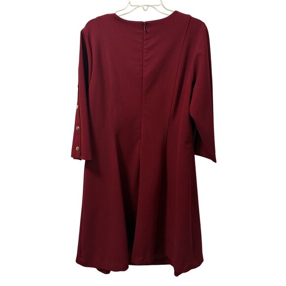 Liz Claiborne 18W Burgundy Dress With Gold Button Accents & 3/4 Sleeves Dress - Picture 9 of 11